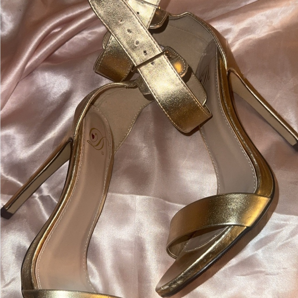 Delicious Gold Stiletto Heels with Ankle Strap